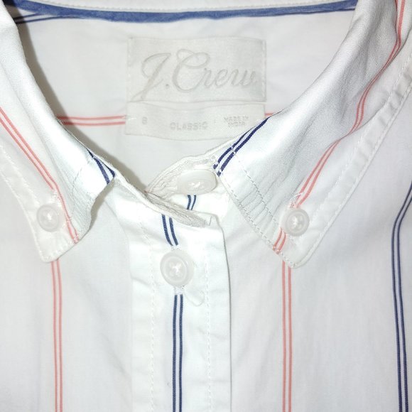 J.Crew Classic White with Black and Red Stripe Button Up Shirt Size 8 New/No Tag - Picture 2 of 11